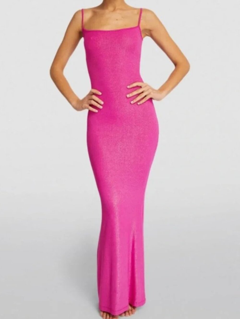 SKIMS Soft Lounge Shimmer Long Slip Dress - Magenta - Size Small